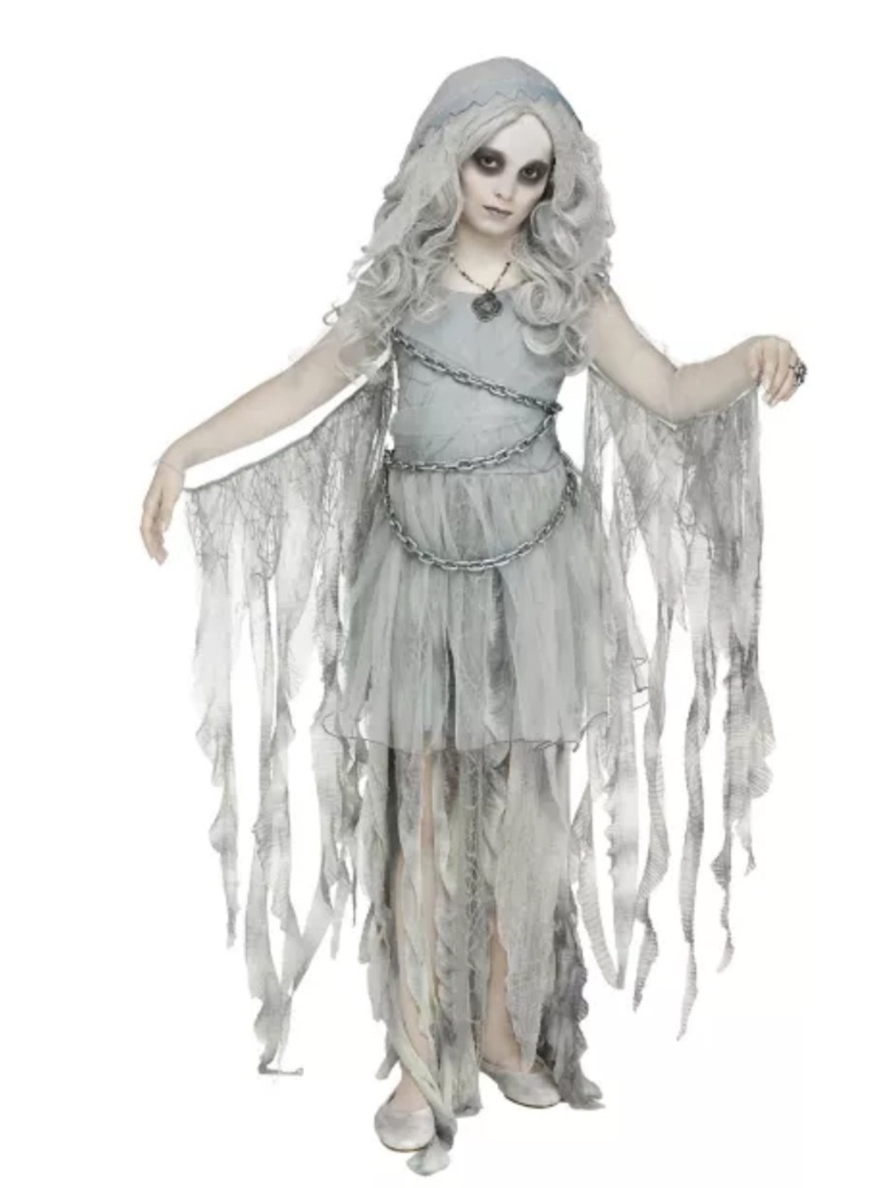 Kids girls haunted chains Enchanted Ghost Costume Halloween spirit dress 8-10 yr